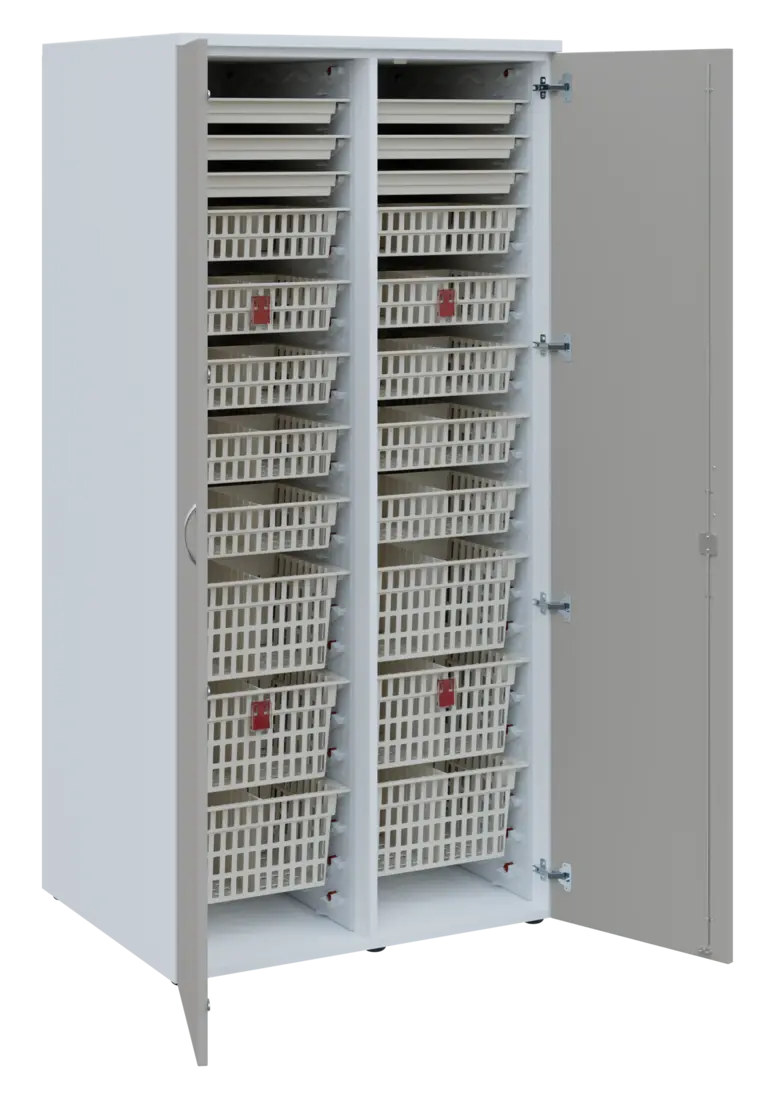 EUROMEDICA D - 90 ABS skříň léková boxová, 2-dveřová, 1950x900x735, korpus bílý, dvířka šedá
